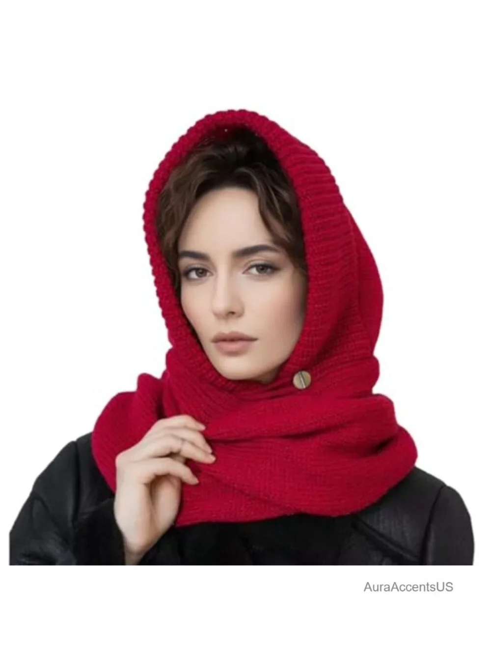 Fuzzy Balaclava Hood Hat Scarf 2 in 1 Winter Knitted Beanie